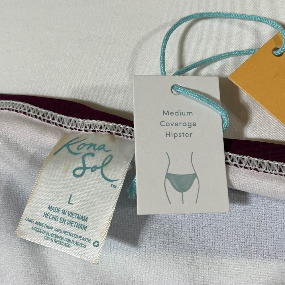 Kona Sol Striped Bikini Bottom NWT Size L 12/14 Medium Coverage Hipster - Picture 6 of 9